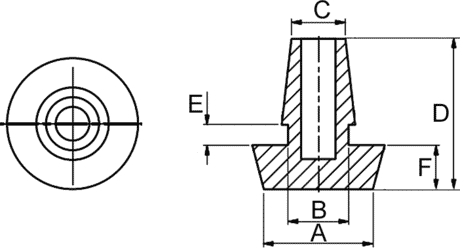 Tüllenfüße 12,0/6,0/5,8/15,2/2,1/4,6 Zeichnung