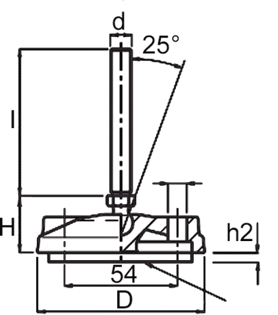 Maschinenfüße mit Kugelgelenk M14x120 Zeichnung